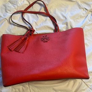 Tory Burch McGraw Leather Tote Poppy Red